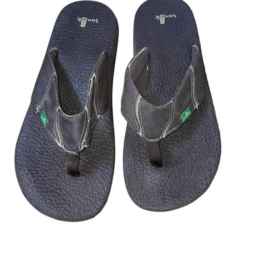 Sanuk men's flip flop brown leather thong sandal's SZ 12